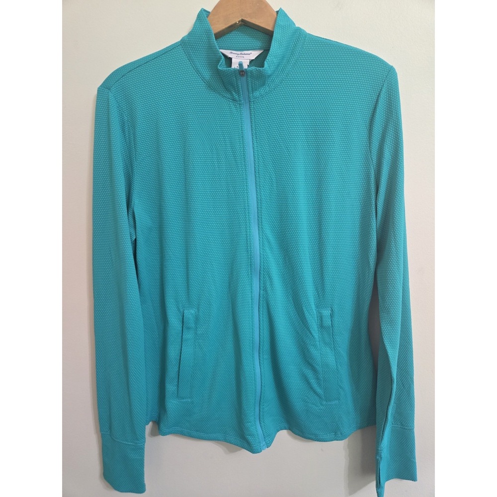 Tommy Bahama Golf Jacket Women's L Teal Textured Full Zip Stretch Mid Layer